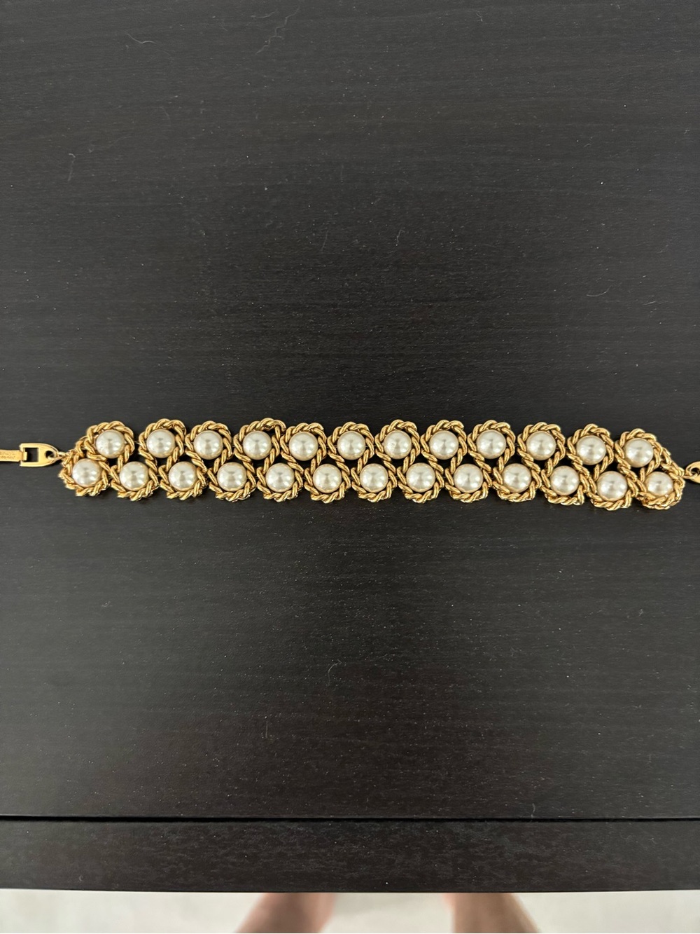 Napier Gold-Tone Rope Link Bracelet with Ivory Pearls - Picture 2 of 3